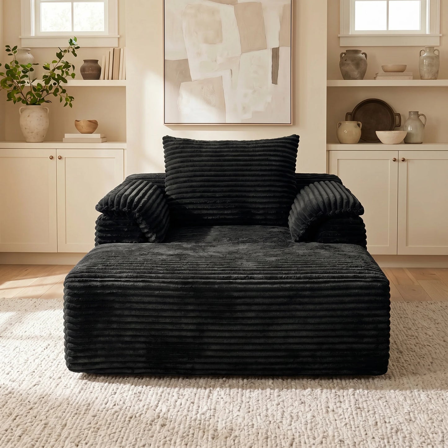 67 Inch Oversized Sofa Bed Corduroy Lounge Chair With Armrests And Pillows