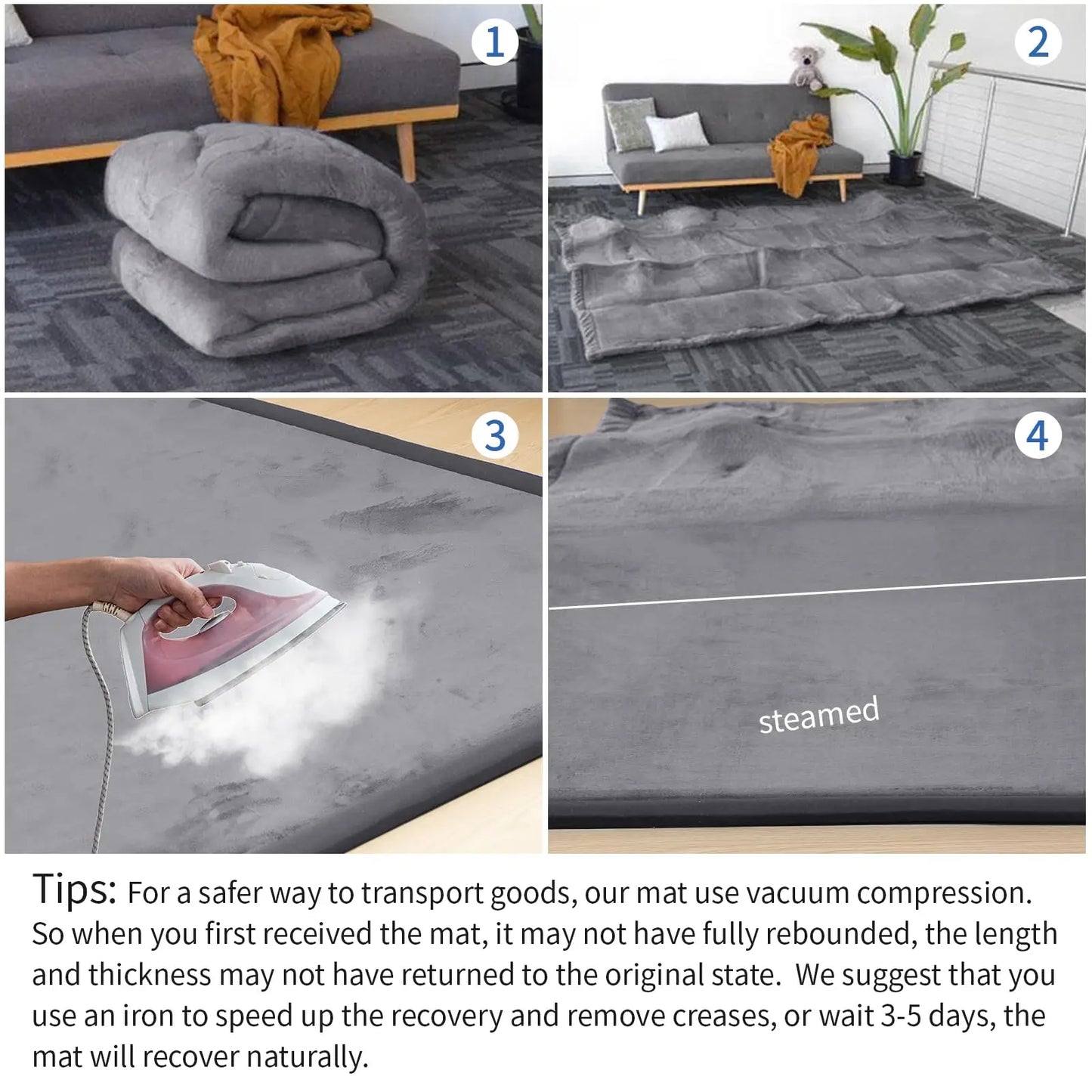 Huloosleep Baby Play Mat 1.3" Thick Foam Anti-Fall Cushion Mat for Kids Room Bedroom Bedside Rugs Coral Velvet Crawling Mat