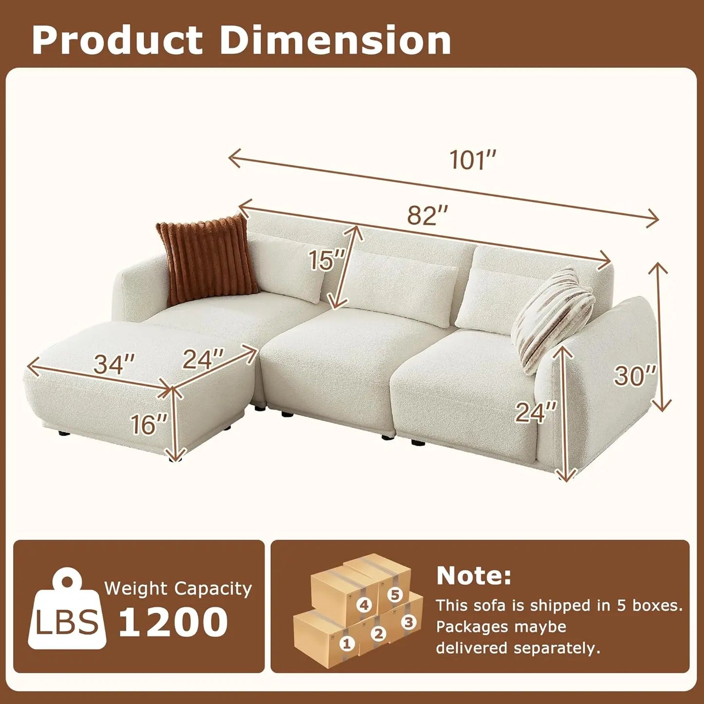 L Shaped Modular Sectional Couch Convertible Cloud Sofa With Removable Ottoman