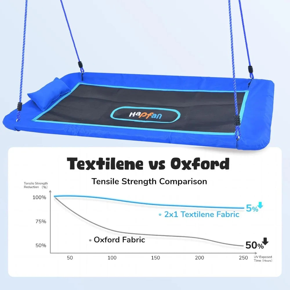 800lbs 60" Platform Tree Swing for Kids and Adults with Pillow, Heavy Duty Large Rectangle Swing for Kids Outdoor, Textilene Fa