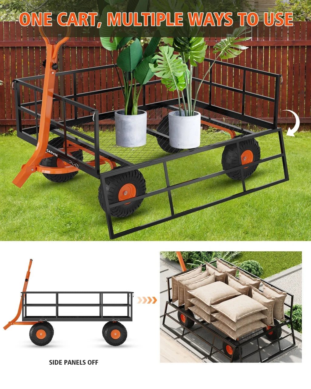 Heavy Duty Steel Garden Cart 1200 1400 Lbs Capacity 13 Inch Wheels
