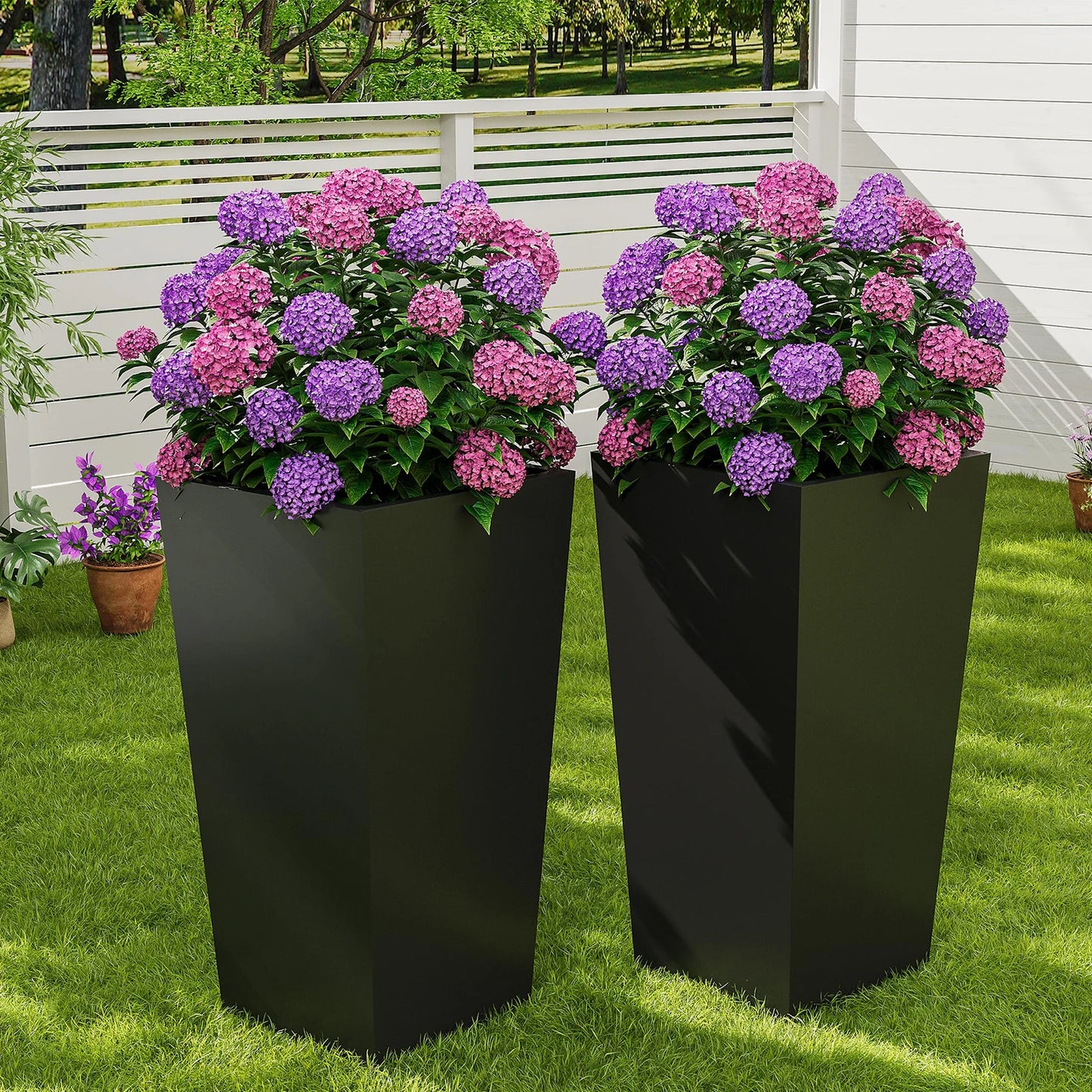 Set Of 2 30in Tall Planters For Indoor Outdoor, Self Watering Large Flower Pots With Drainage, Water Level Monitor, Insert & Wheels