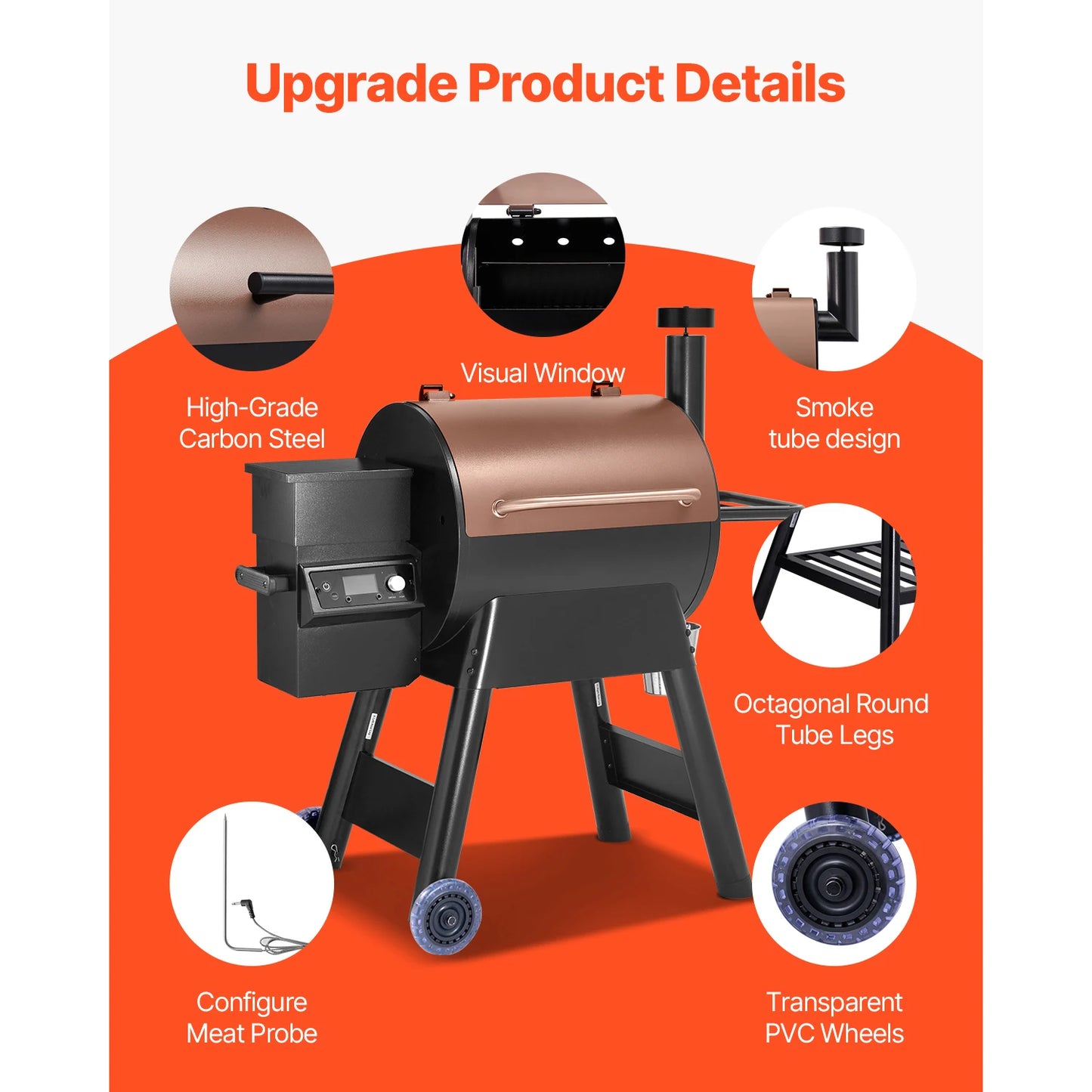 SucceBuy Wood Pellet Grill Smoker With WiFi App Control For Outdoor Cooking