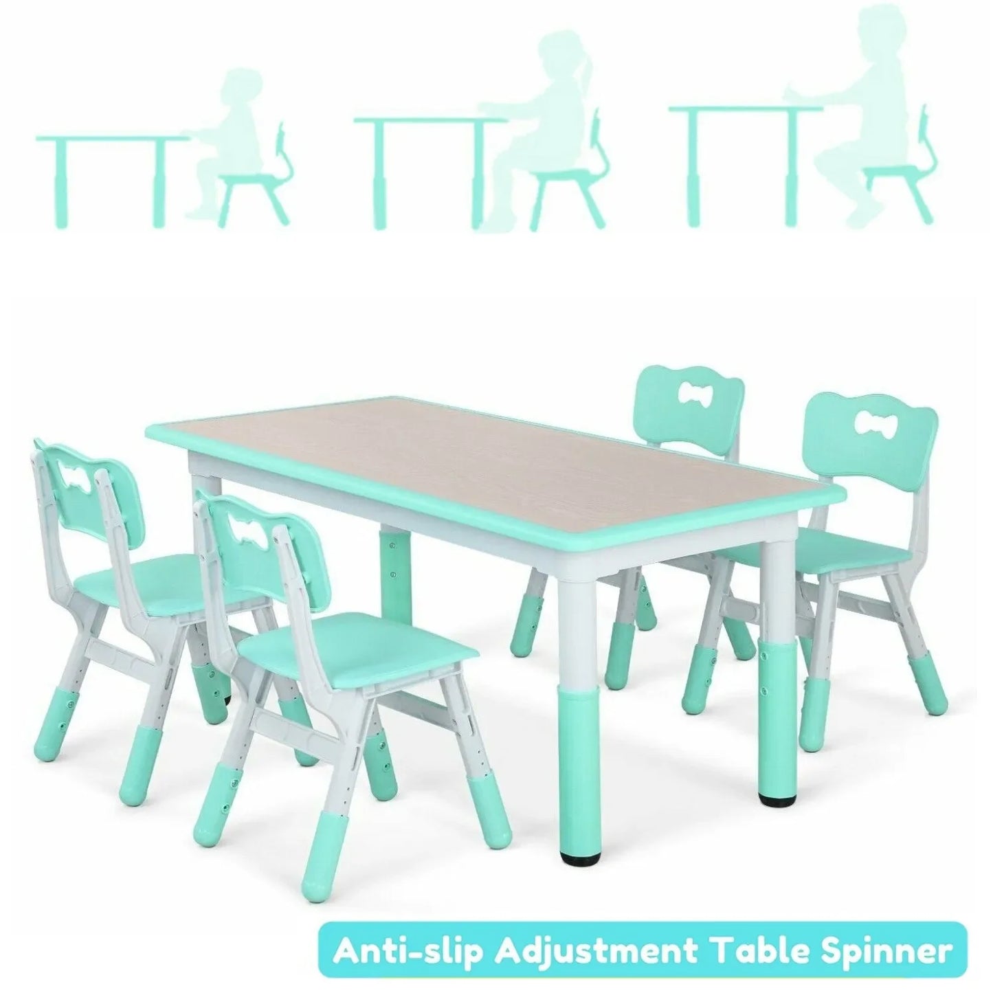 Kids Table And 4 Chairs Set Height Adjustable Graffiti Desktop Non Slip Legs