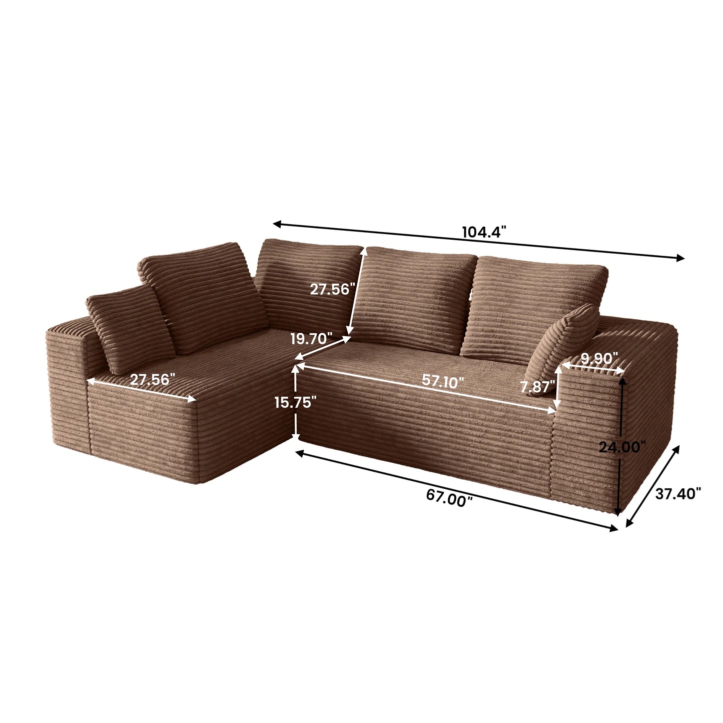 Sdorens 104 Inch Cloud Sectional Sofa With L Shape Chaise Living Room Bedroom