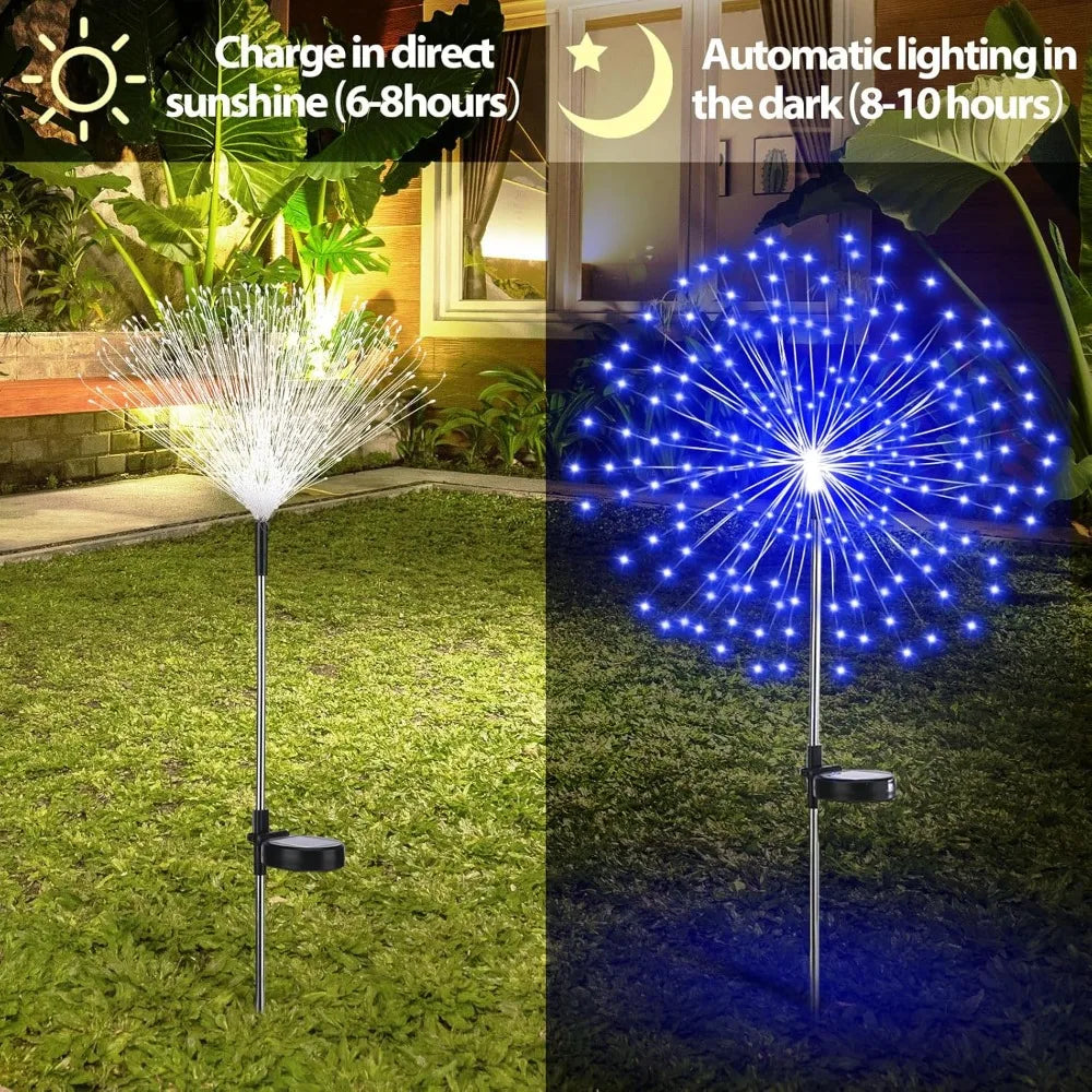 9 Pcs 4th Of July Solar Firework Stake Lights 180 LED 8 Modes Outdoor Decor