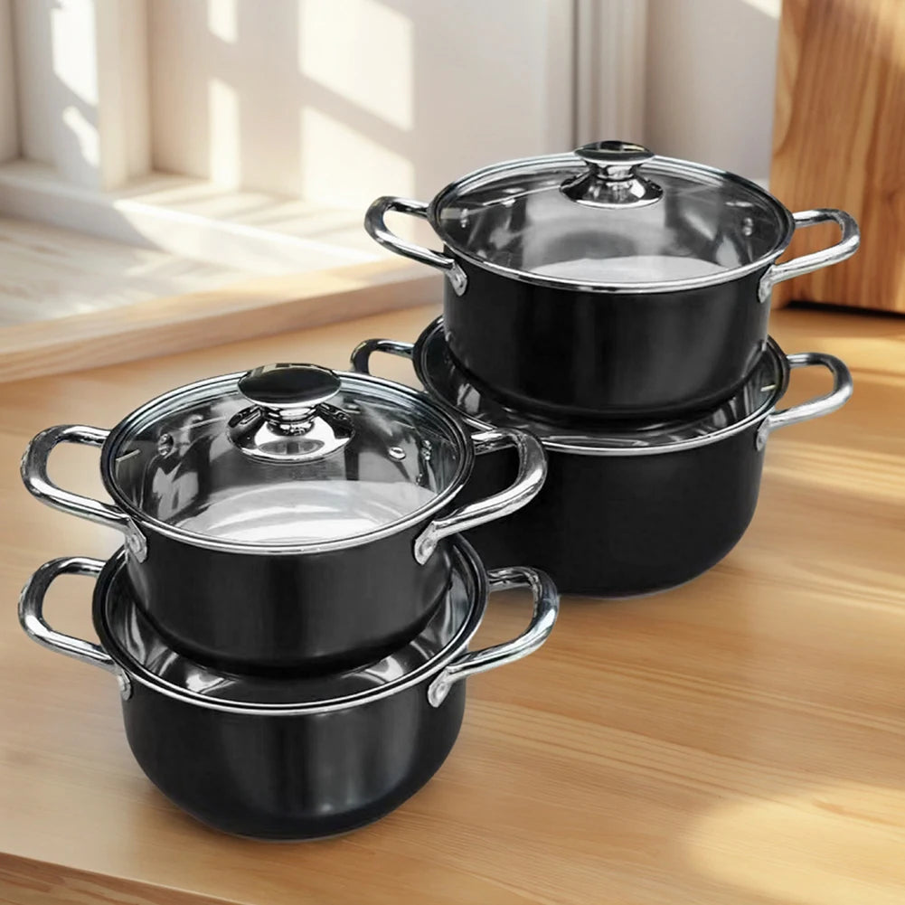 Eight Piece Stainless Steel Cookware Set With Glass Lid