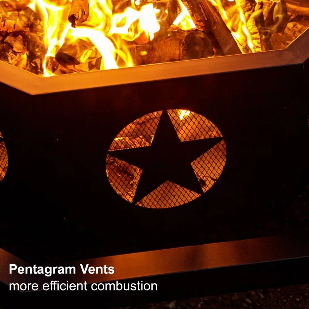 Sturdy 42 Inch Outdoor Wood Burning Octagonal Fire Pit Poker