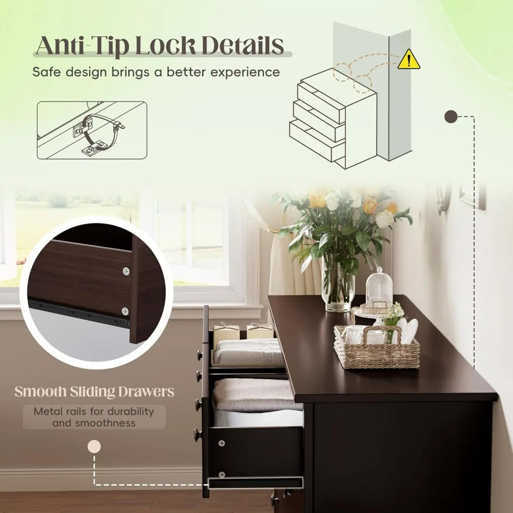 JUMMICO 6 Drawer Dresser For Bedroom Modern Wood Storage Chest