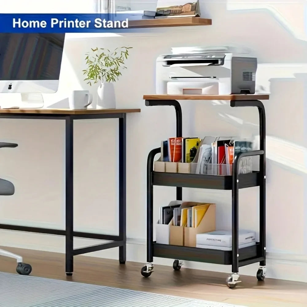 Bamboo 3 Tier Rolling Storage Trolley for Kitchen Office