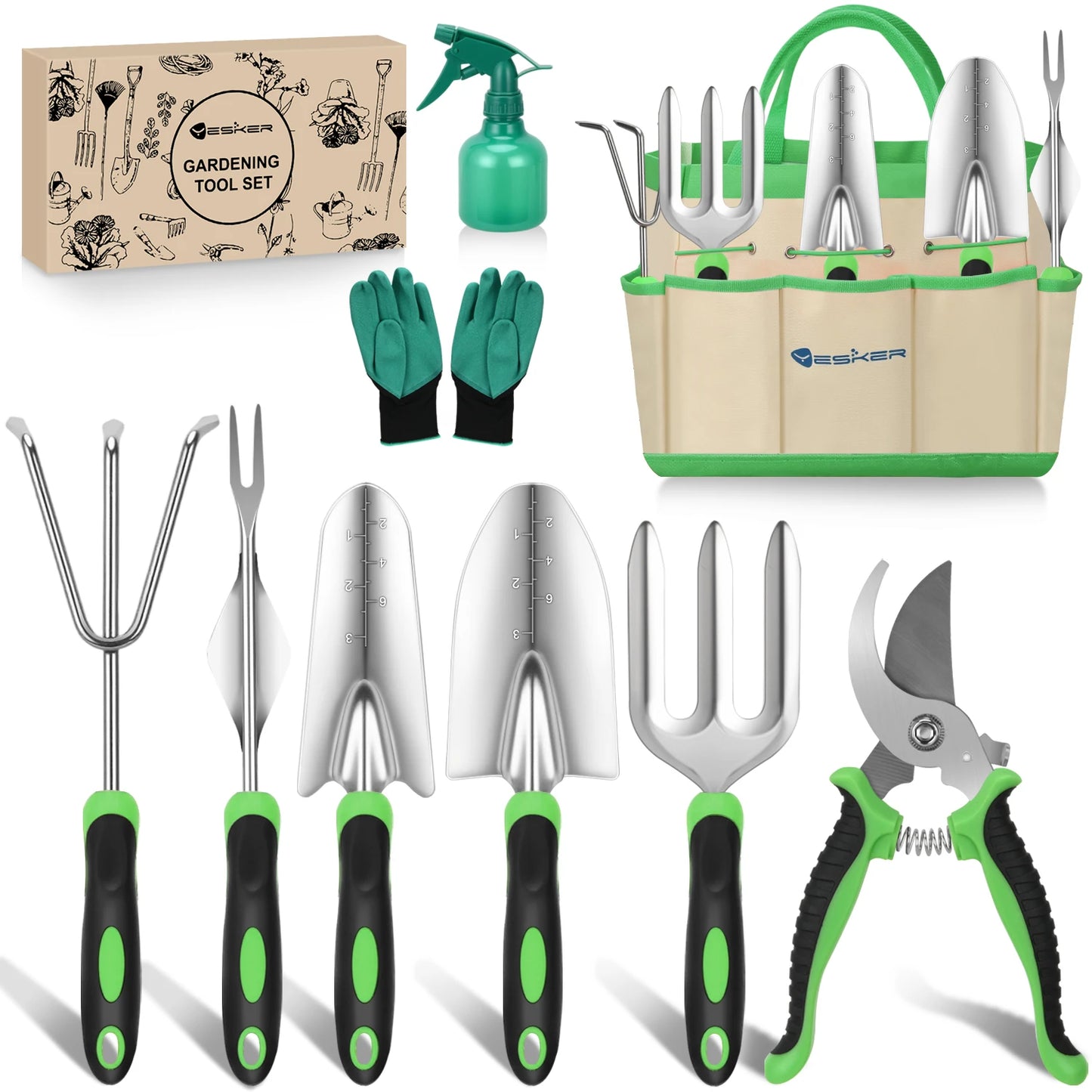 Gardening Tools Heavy Duty Garden Tool Set Gardening Supplies Gifts for Women Men Gardening Hand Tool Kit with Non-Slip Ergonomic Handle, Garden Bag, Durable Gloves and Shears