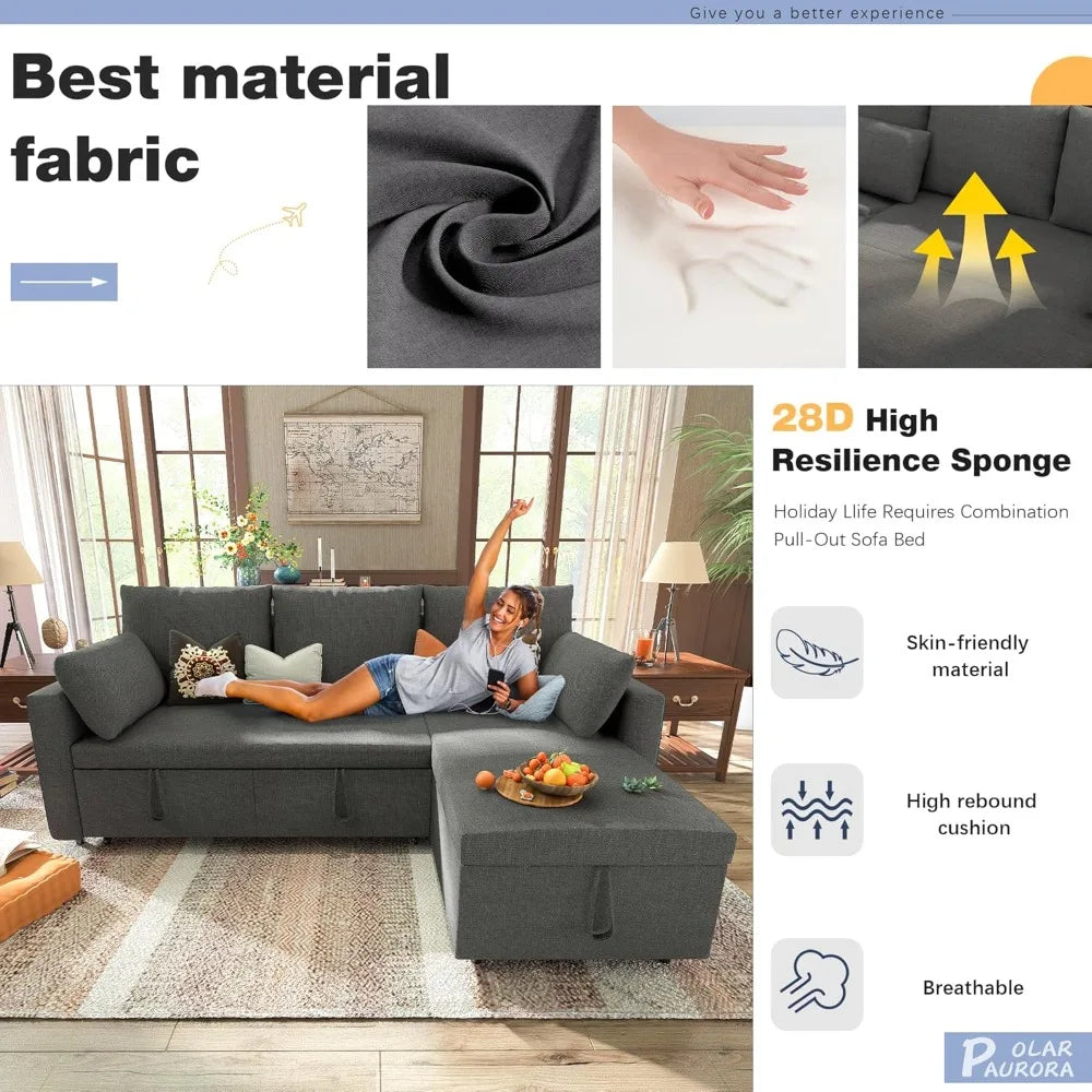 Polar Aurora Sleeper Sofa Bed With Storage Chaise Frame