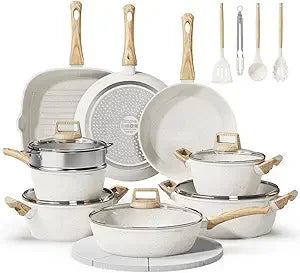 24 Pcs Pots and Pans Set, Non Stick Ceramic Cookware Set with 3 Stockpots, Healthy Non-Toxic, Large Capacity, Induction Compatib