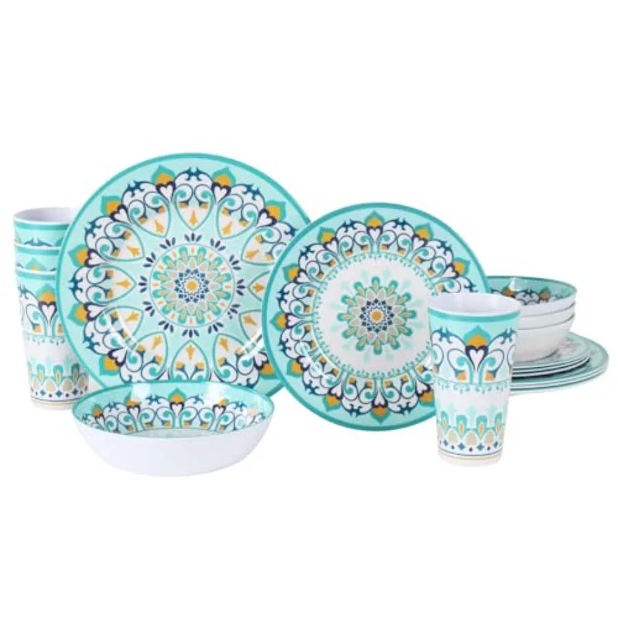Melamine Dinnerware Set For 4 To 16 Pcs Camping Unbreakable Plates Bowls Cups