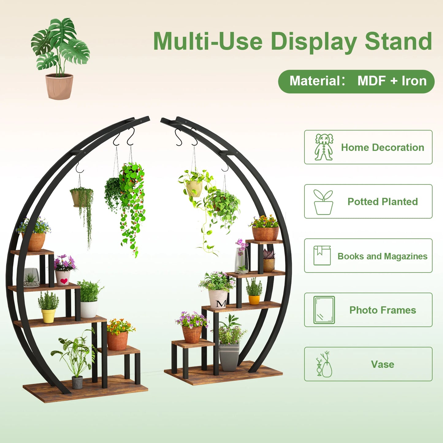 5 Tier Plant Stand Indoor 2 Pack Half Moon Metal Shelf Rack For Balcony