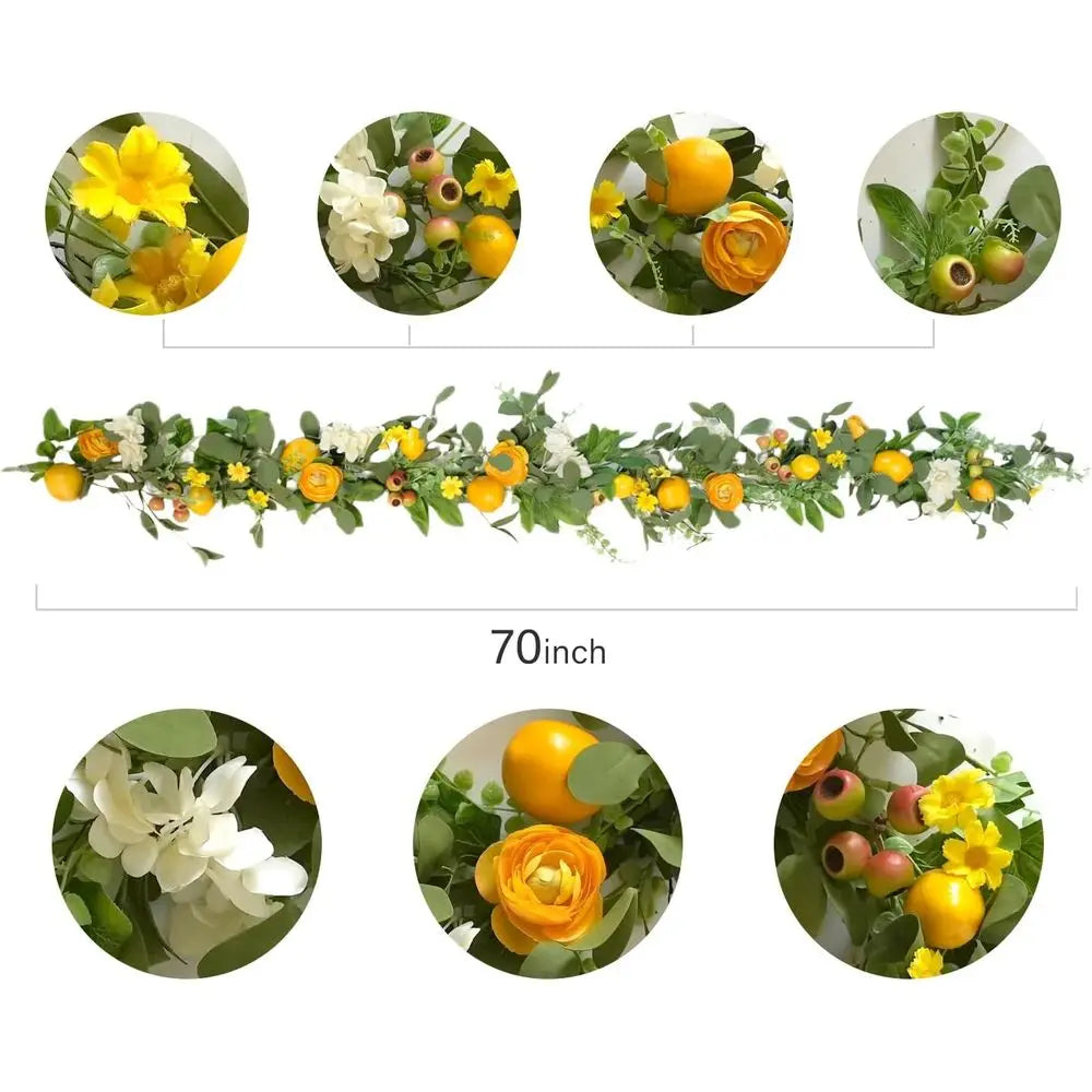 66 Inch Artificial Lemon Garland With Peonies Hydrangeas Wall Window Decor