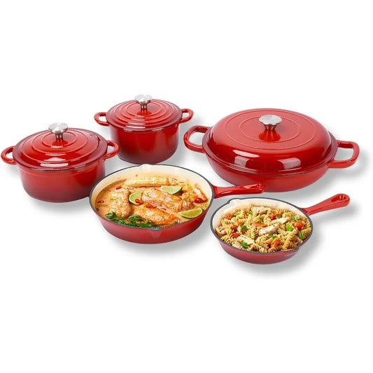 8 Piece Enameled Cast Iron Cookware Set With Dutch Oven
