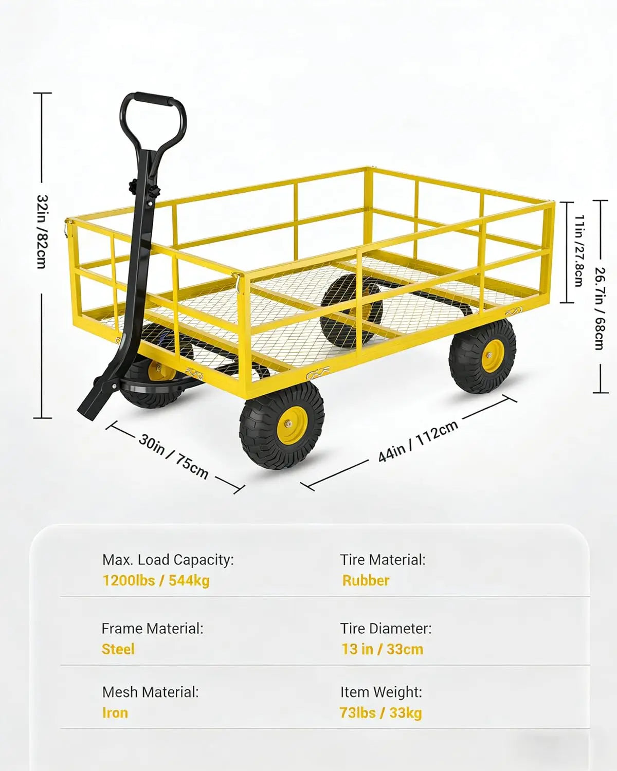 Heavy Duty Steel Garden Cart 1200 1400 Lbs Capacity 13 Inch Wheels