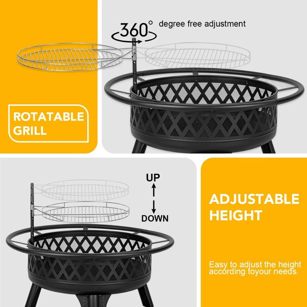 38 Inch Wood Burning Fire Pit Round Outdoor Table Grill Lid