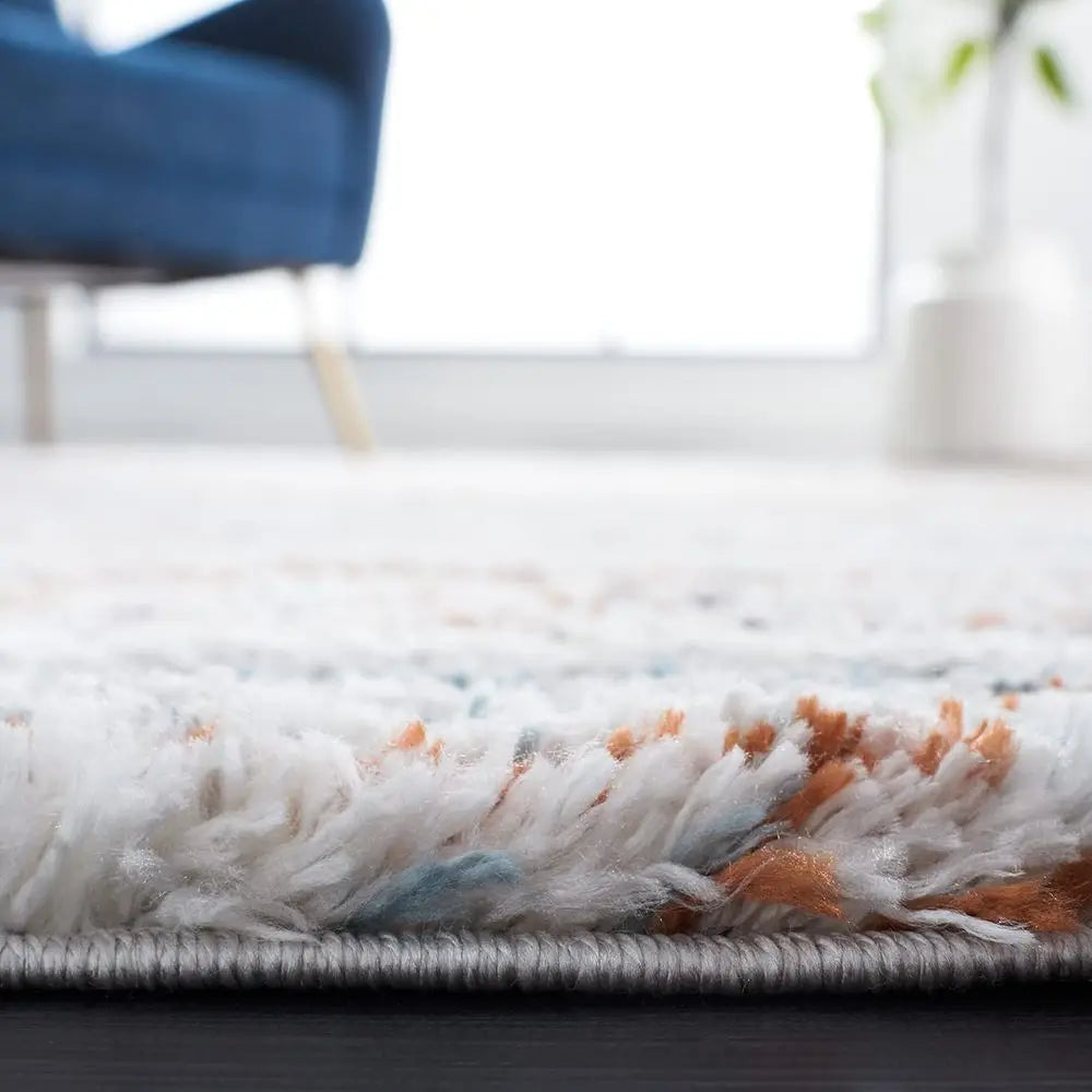 Shag Collection Area Rug 9 Ft By 12 Ft Blue Rust Ivory Stripe Non Shedding