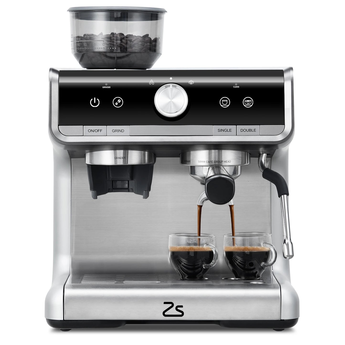 Espresso Machine With Grinder And Milk Frother Steam Wand 20 Bar 1450W