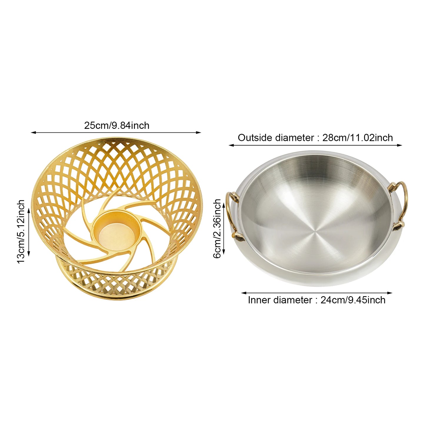 Round Buffet Chafing Dish With Lid 24cm Stainless Steel For Wedding Party