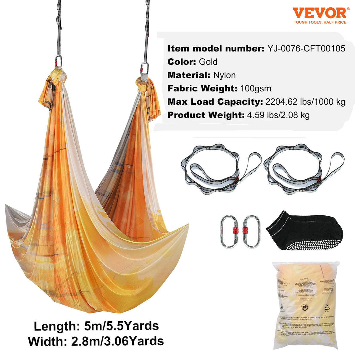 SucceBuy 5.5 Yards Aerial Yoga Hammock & Swing Nylon Fabric Full Rigging Hardware for Antigravity Yoga Fitness Bodybuilding