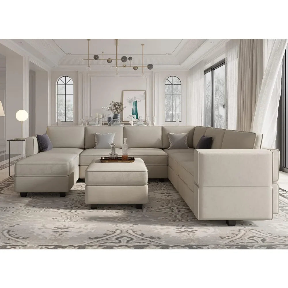 Modular Sectional Sofa with Storage Seat Oversized U Shaped Couch with Reversible Chaise Sofa Set with Ottoman Velvet Grey