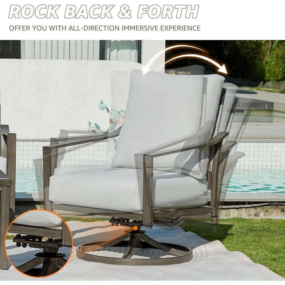 4-Piece Outdoor Metal Swivel Rocking Chair Set with Woven Rope Back Cushions