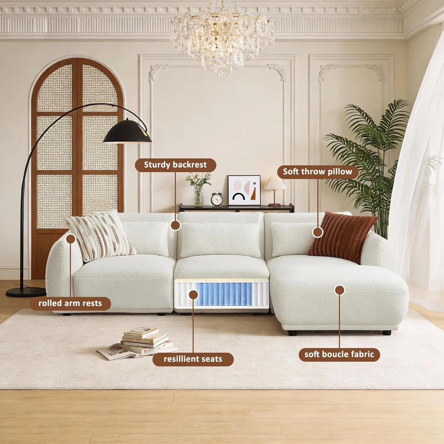 L Shaped Modular Sectional Couch Convertible Cloud Sofa With Removable Ottoman
