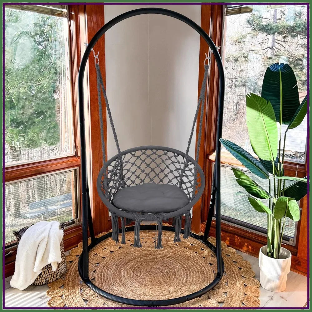 Indoor Outdoor Hammock Swing Chair With Stand 330 Lbs Capacity Grey