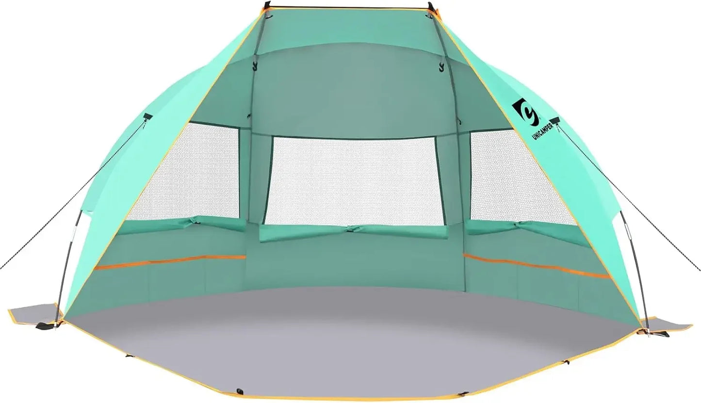 Beach Tent 3 Person UPF 50 Plus Waterproof PE Floor with 3 Mesh Roll Up Windows