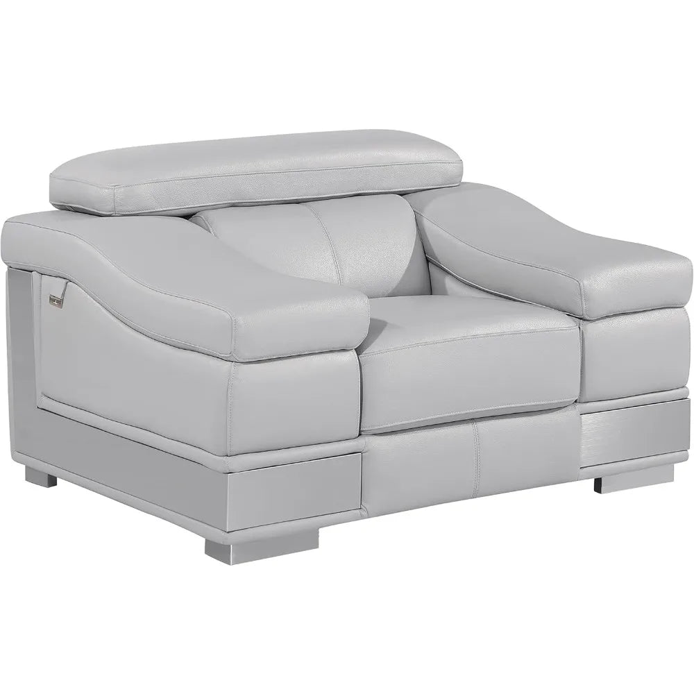 Modern Contemporary Top Grain Italian Leather Living Room Chair, Loveseat, Sofa, 3-Piece Set, Rhino