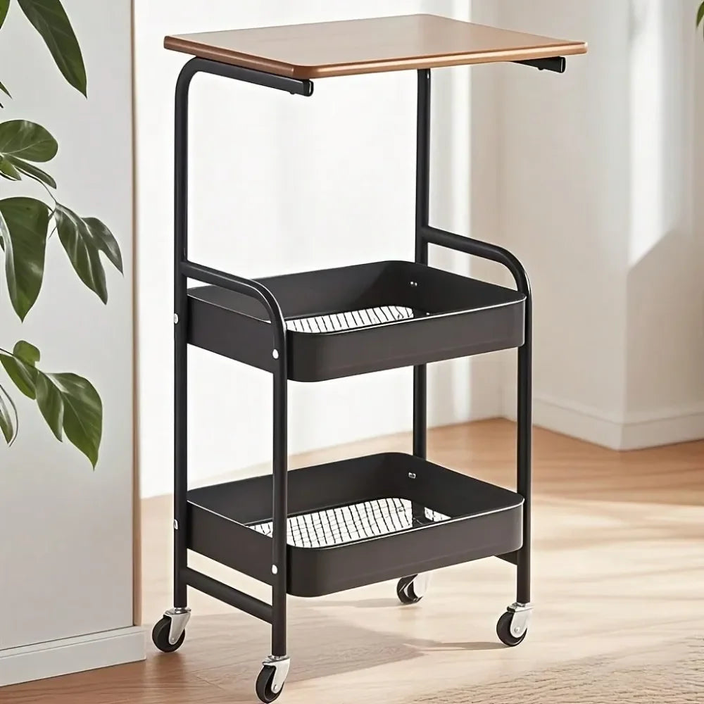 Bamboo 3 Tier Rolling Storage Trolley for Kitchen Office