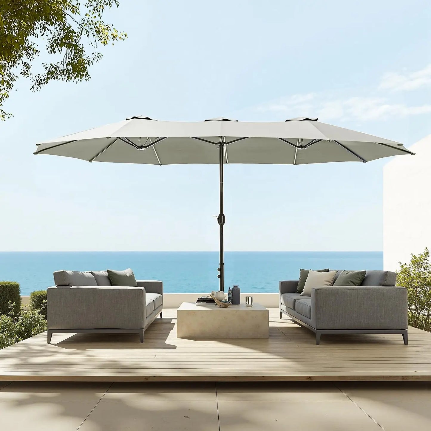 15ft Extra Large Rectangular Market Patio Umbrella,Heavy Duty,Base Included,Outdoor,Custom