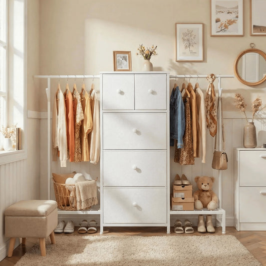 5 Drawer Dresser With Hanging Rod And Shoe Rack Bedroom Closet Organizer