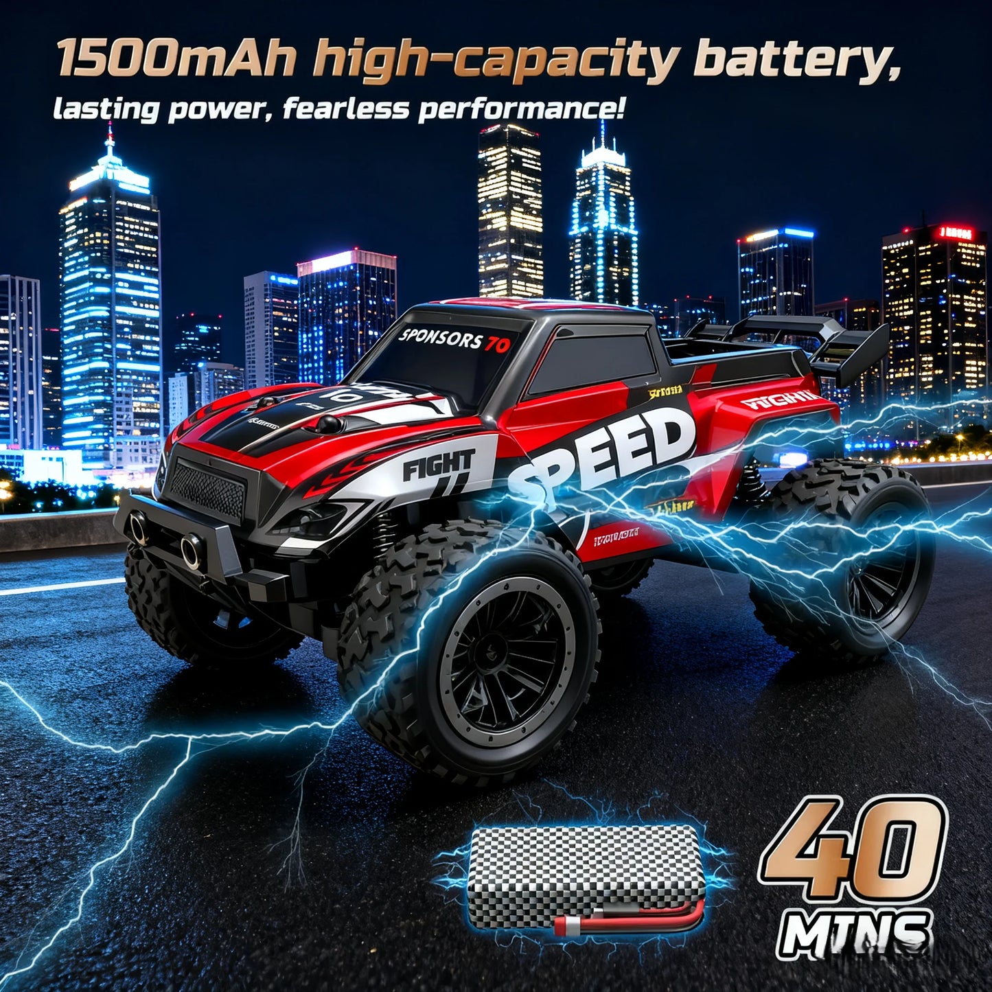 2.4GHz Four Wheel Drive RC Off Road Truck With LED Lights All Terrain Tires