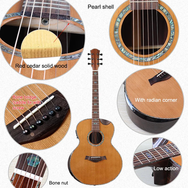 40 Inch 6 String Electric Acoustic Guitar Natural Brown Solid Spruce Top