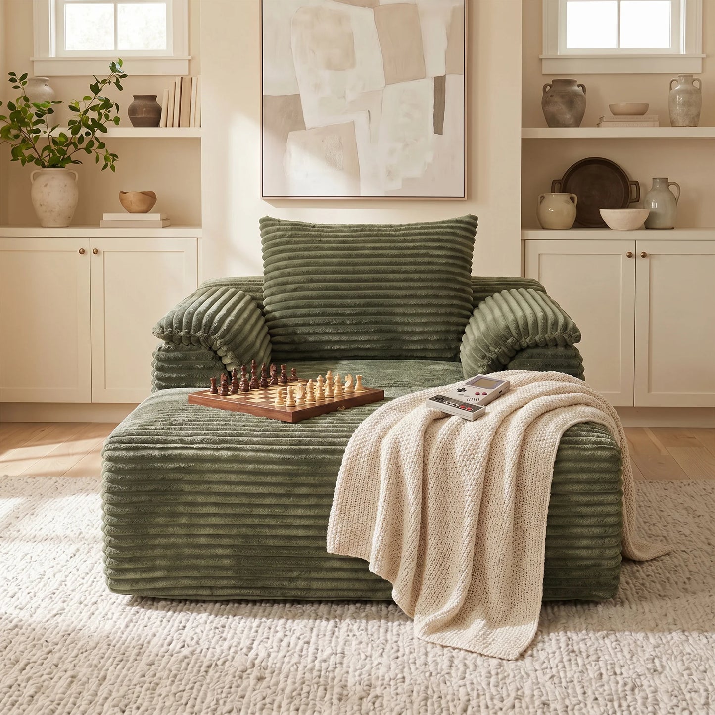 67 Inch Oversized Sofa Bed Corduroy Lounge Chair With Armrests And Pillows