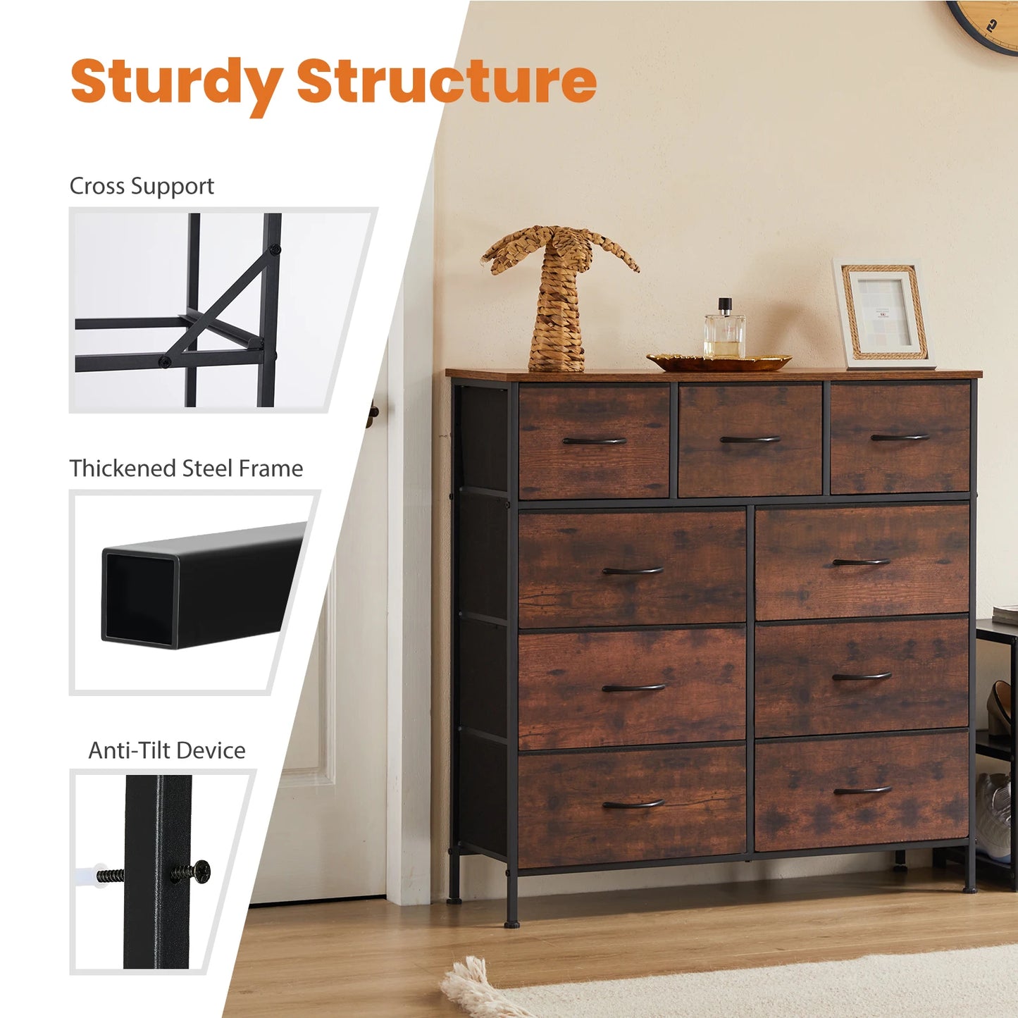 JHK 9 Fabric Storage Drawers Dresser Wardrobe Tall Chest Closet Organizer