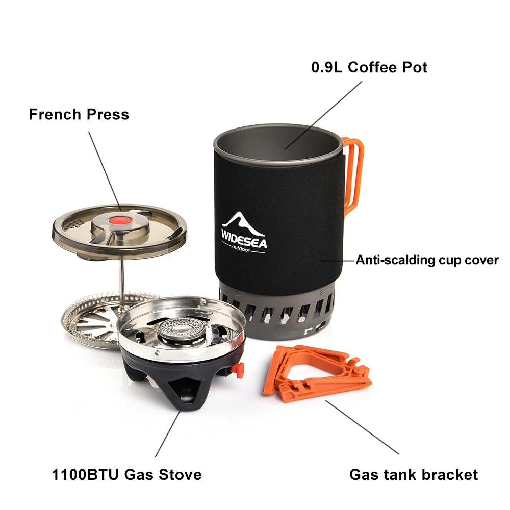 Widesea Camping Stove With Heat Exchanger Propane Burner And Cookware Set