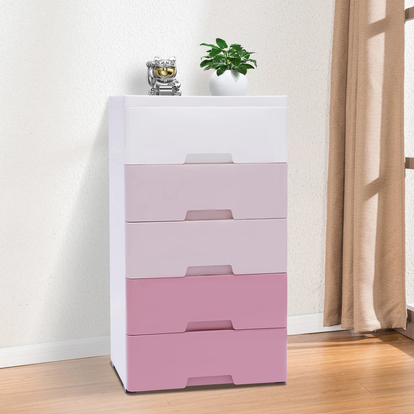 5 Tier Pink Gradient Plastic Storage Cabinet 17.1 Inch Wide