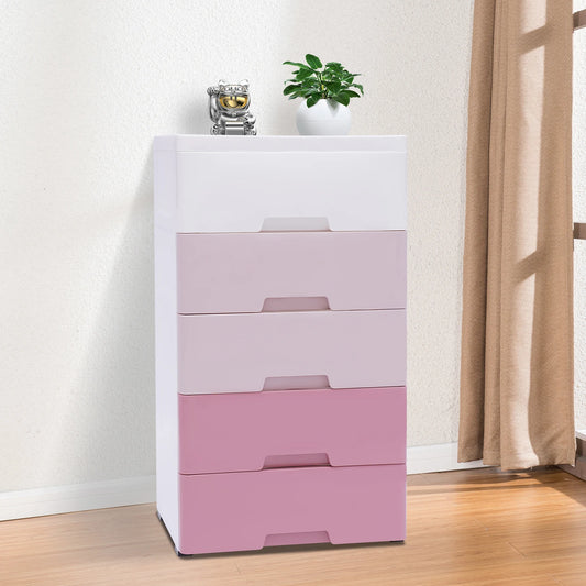 5 Tier Pink Gradient Plastic Storage Cabinet 17.1 Inch Wide