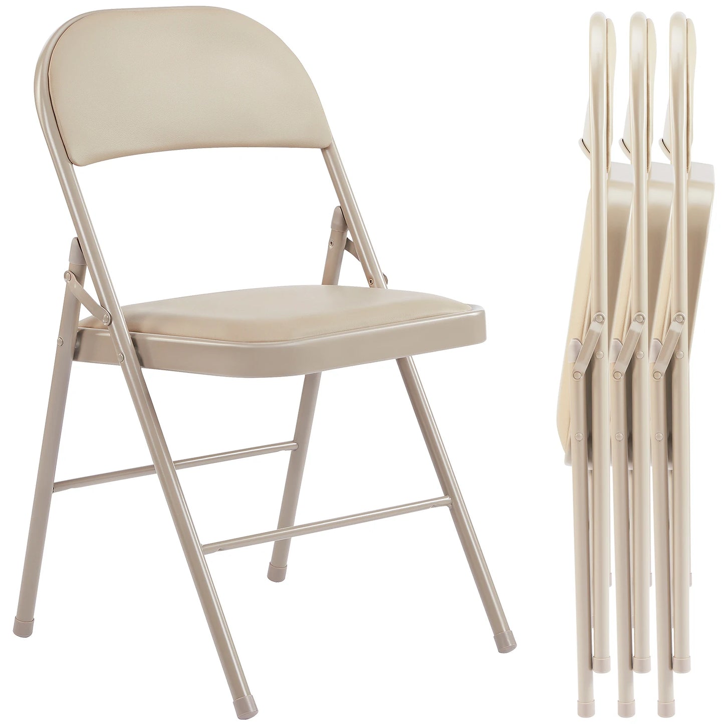 JHK Faux Leather Padded Folding Chairs 4 Pack Sturdy Metal Frame For Home Office