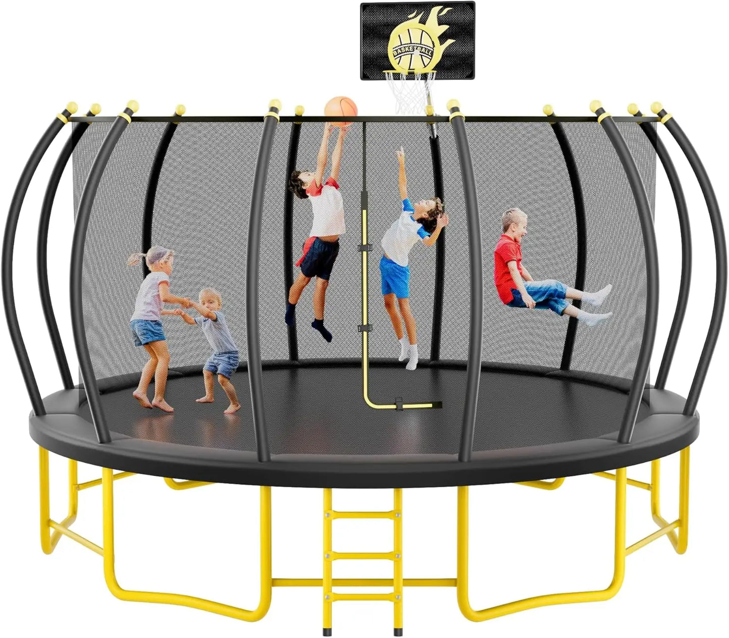 16FT Round Trampoline with Basketball Hoop for Kids Adults Outdoor Recreational Trampoline with Ladder and Safety