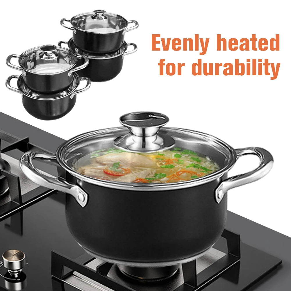 Eight Piece Stainless Steel Cookware Set With Glass Lid