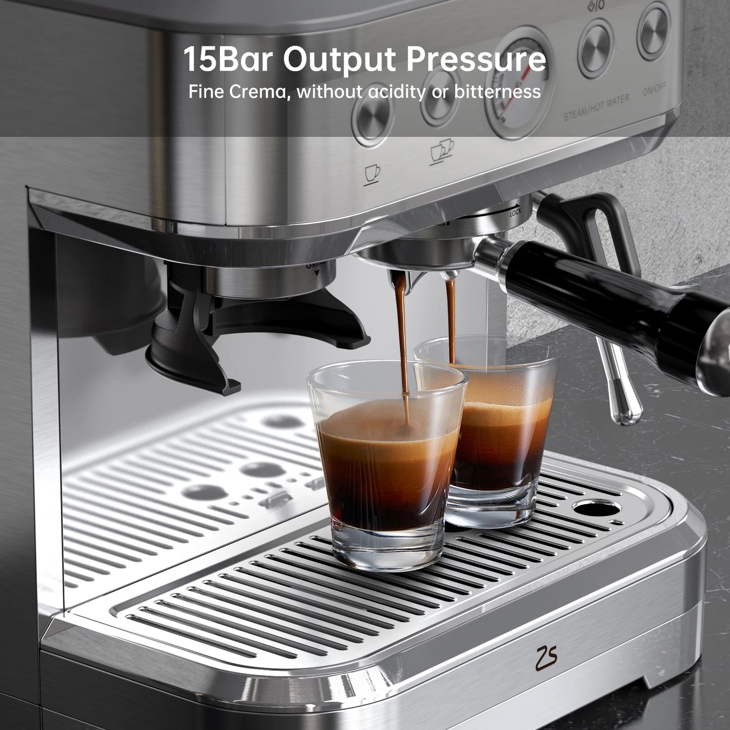 Espresso Machine With Grinder Stainless Steel 15 Bar Coffee Maker With Milk Frother