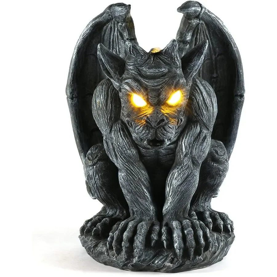 Large Winged Gargoyle Statue With Solar Lights Outdoor Garden Decor