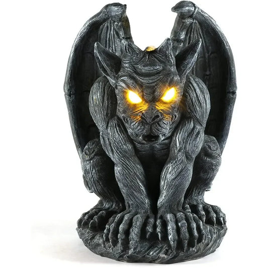 Large Winged Gargoyle Statue With Solar Lights Outdoor Garden Decor