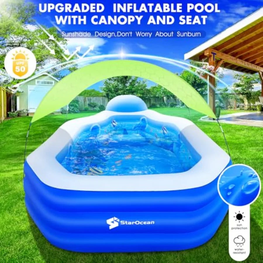 Large Inflatable Swimming Pool For Adults With Canopy And Backrest And Seats